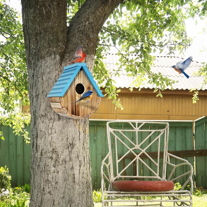 Bird House, Auslar Wooden Bird Houses for Outside, Birdhouse for Outdoors, Hanging Bluebird House for Cardinals Finch Wren Swallow for Garden Viewing