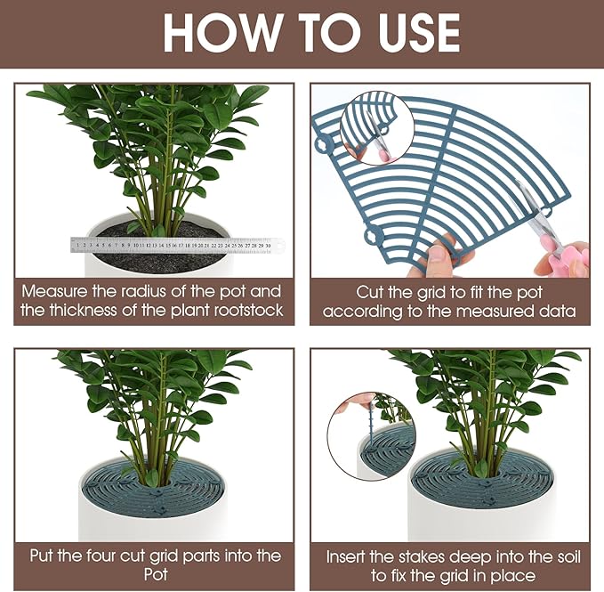 Nogeqi 2pcs Plants Covers Soil,7.5/11.8 Inch Plant Pot Grid,Plastic Plant Covers from Animals with Ground Nails,Keep Dog and Cat Out of Potted Plants for Indoor (Large Small Dark Green)