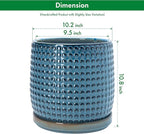 D'vine Dev 10 Inch Ceramic Beaded Stoneware Planter Pot - Flower Pot with Drainage Holes and Saucers for Indoor Succulent Plants or Flowers, Ocean Teal, 27-C-P-8