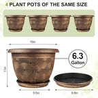 Fodetyff 16 Inch Large Planter Pot for Plants Indoor Outdoor, 4 Pack Plastic Flower Pots with Drainage Hole & Tray, Modern Decorative Garden Pot with Saucer, Plant Container for House