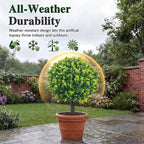 PATIO CHOICE Topiary Trees Artificial Outdoor Boxwood Ball Trees with Ground Spike Set of 2 22" Fake Outdoor Plants Faux Bushes and Shrubs Decorations for Outdoor Indoor Front Porch Garden