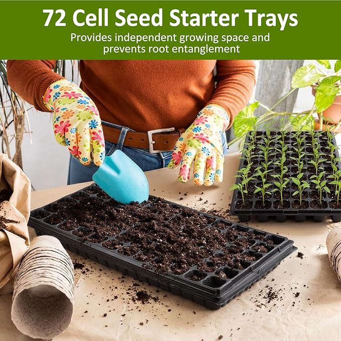 Vesici 20 Pack Seed Starter Trays, 72 Cell Seedling Trays with 1020 Flat Tray, Deep Plug Nursery Plant Pots for Germination, Water Collection, Indoor Outdoor Seed Starting & Transplanting
