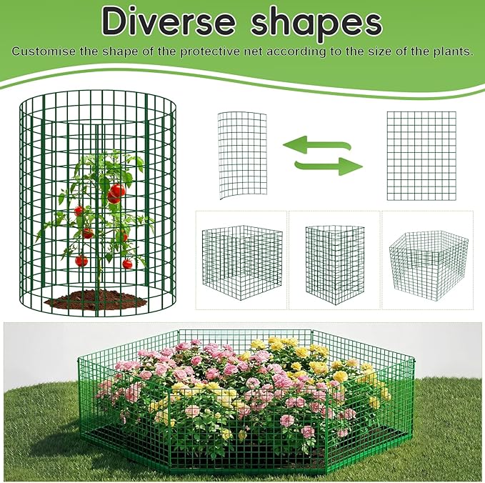 10 Packs Plant Protectors from Animals, 30Pcs 12"x 16" Large Metal Wire Mesh Garden Plant Cages for Outdoor Gardening, Chicken Wire Cloche Plant Cages for Rabbits with Zip Ties & Stakes(Green)