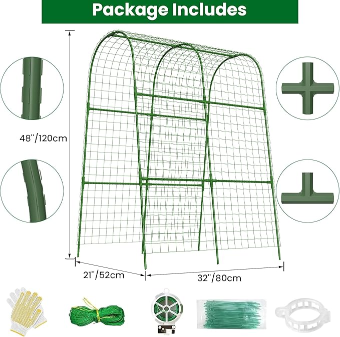 Cucumber Trellis for Raised Bed 32" L x 48" H, U-Shape Garden Trellis for Climbing Plants Outdoor, Metal Arch Trellis for Vegetables, Plant Support for Tomato Pea Zucchini Grape Flowers