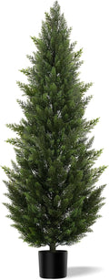 Outdoor Artificial Cedar Topiary Tree, Faux Evergreen Shrubs for Front Porch Decor, Lifelike Fake Bushes Plants for Home Living Room Front Door Decor (1, 6ft)