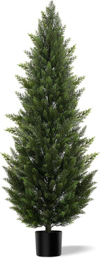 Outdoor Artificial Cedar Topiary Tree, Faux Evergreen Shrubs for Front Porch Decor, Lifelike Fake Bushes Plants for Home Living Room Front Door Decor (1, 6ft)