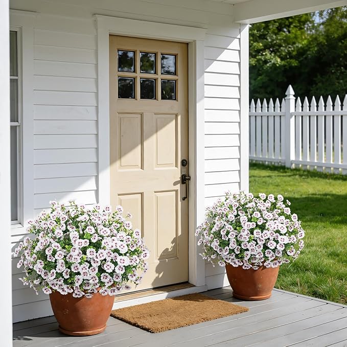 24 Bundles Artificial Flowers for Outdoors Fake Silk Flowers UV Resistant Faux Plants Eucalyptus for Spring Summer Decoration Planters Table Vase Garden Yard Porch Window Home Decor, White