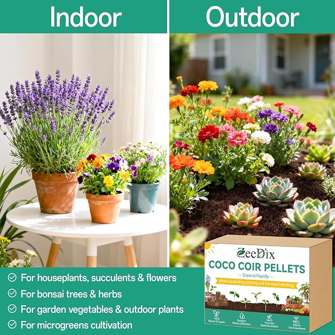 ZeeDix 100 Pcs (40mm) Compressed Coco Coir Fiber Potting Soil Seed Starters - Organic Coco Coir Pellet Fiber Soil for Planting Bonsai, Herbs, Plants, Flowers and Vegetables