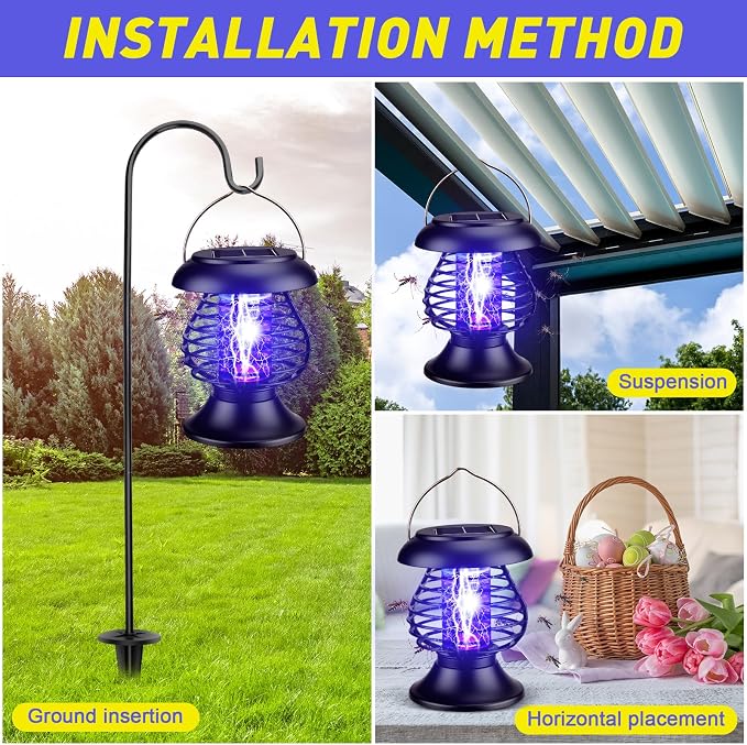 Qualirey Solar Bug Zapper Outdoor Waterproof Mosquito Repellent Outdoor Solar Zapper Plastic Ring Bug Lights Insect Mosquito Killer Lamp(Antique Brass,2 Pcs)