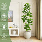 Ficus Tree Artificial Plants Indoor, 7FT Tall Fake Trees in White Pot, Large Potted Silk Floor Plant Artificial Trees, Green Lifelike Faux Ficus Tree for Home Room Office Porch Decor-Green