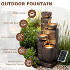 38.2" Tall Solar Powered Water Fountain for Outdoor,4 Tiers Modern Cascading Bowls and Stacked Stones Solar Fountains with LED Lights for Garden, Patio, Deck, Backyard and Home Art Decor