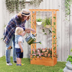 Giantex Raised Garden Bed with 2-Sided Trellis & Hanging Roof, Fir Wood Planter Box w/Drainage Holes, Bottom Gaps, Freestanding Garden Planter for Flowers Herbs Climbing Vines (31" x 12.5" x 60")