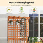 Giantex 2 Pcs Raised Garden Bed with Trellis & Roof, 72.5" Wooden Garden Bed, High Trellis for Plant Flower Climbing Pot Hanging, Indoor & Outdoor Planter Box for Yard, Garden, Balcony
