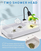 Moonorange Large Turtle Tank Kit (Tank+Lamp+Filter), Acrylic Turtle Tank Starter Kit with Heightened and Curved Fences, Bottom Drainage, Multi-Function Areas (Black Lamp)