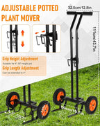 Heavy Duty Plant Caddy with Wheels, Plant Dolly Cart, Adjustable Grabbing Arm & Suction Cups for Easy Plant Movement, Versatile Indoor/Outdoor Plant Dolly Trolley Cart with Strap, Black