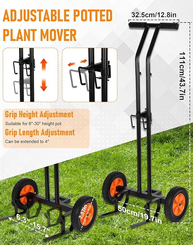 Heavy Duty Plant Caddy with Wheels, Plant Dolly Cart, Adjustable Grabbing Arm & Suction Cups for Easy Plant Movement, Versatile Indoor/Outdoor Plant Dolly Trolley Cart with Strap, Black