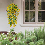 4 Pcs Fake Outdoor Artificial Flowers For Outdoors Uv Resistant, Plastic Flowers For Outdoors, Fake Hanging Plants Faux Flowers For Outdoor Planters, Silk Spring Flowers For Outside Porch（Yellow）