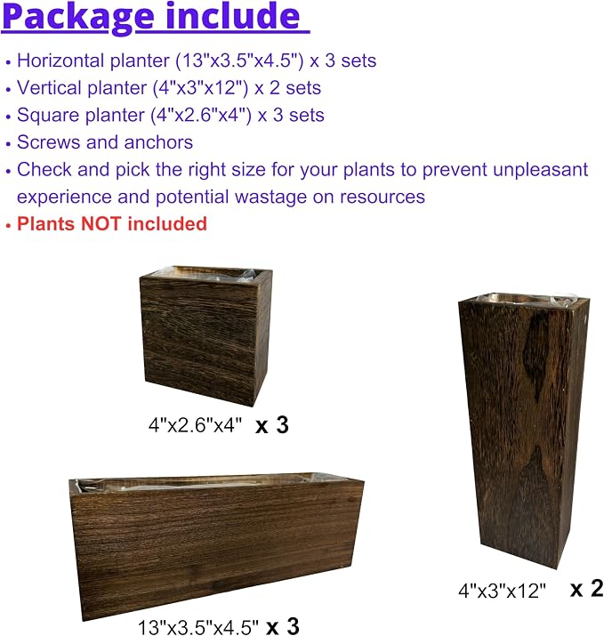 LaLaGreen Wood Planter Box for Plants (8 Pack) Wooden Wall Hanging Planters for Indoor Plant Holder Vase for Dried Flowers, Modern Country Rustic Wall Decor Living Room Bedroom Office Home Garden