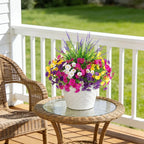 Artificial Flowers Fake Plants for Outdoors Decoration, 12 Bundles Silk Morning Glory with 2PCS Lavender Realistic UV Resistant Faux Spring Flowers for Outside Planter Yard Patio Garden Home Indoor
