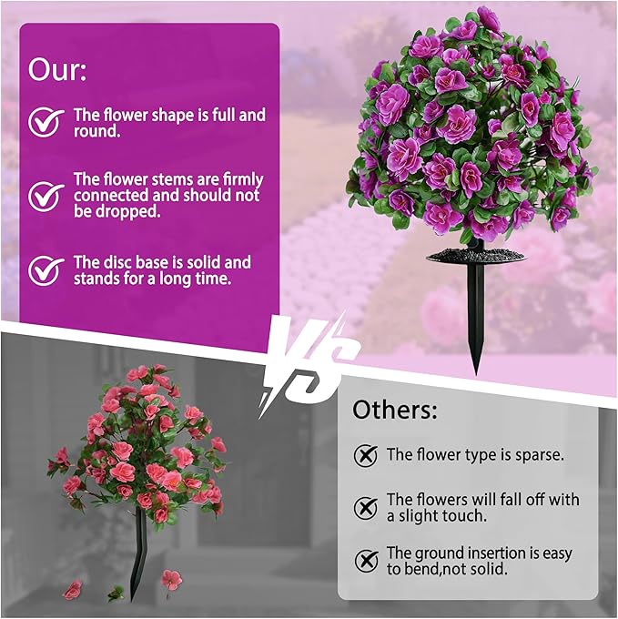 Artificial Flowers for Outdoors, Faux Outdoor Plants Fake Plants Topiary Balls Artificial Outdoor Set of 2 with Ground Spike for Home Front Porch Patio Garden Decor (Rose Purple)
