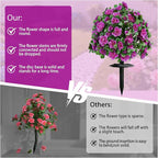 Artificial Flowers for Outdoors, Faux Outdoor Plants Fake Plants Topiary Balls Artificial Outdoor Set of 2 with Ground Spike for Home Front Porch Patio Garden Decor (Rose Purple)
