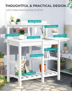 SERWALL Outdoor Potting Bench 2-Piece Set, Rot-Resistant HDPE Potting Table with Removable Sink for Outside Gardening, All-Weather Use - White