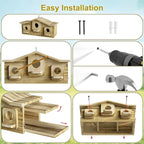 Auslar Bird House, Bird Houses for Outside for 3 Bird Families, Wooden Birdhouse for Outdoors, 3 Hole Hanging Bluebird House for Cardinals Finch Wren Swallow for Garden Viewing