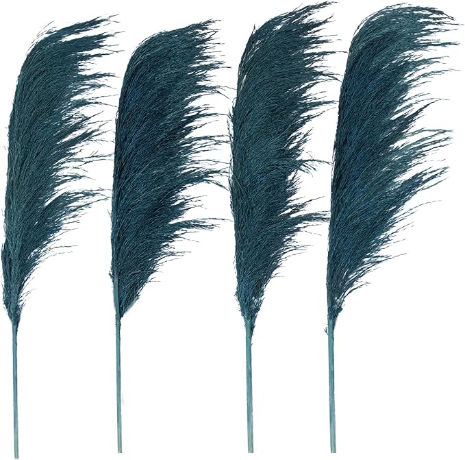 Pampas Grass Decor Tall,Long Pampas, Large Pompas Floral, Elegant Feather Flowers for Wedding Decorations, Living Room Decor (Natural Teal, 4pcs 43.3"(110cm))