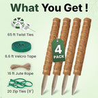 4 Pack 16" Moss Pole Monstera Plant Support - Stackable up to 48" - Plant Stakes for Indoor Climbing Plants Potted - Tall Coco Coir Pole Sticks & Accessories for Monstera, Pothos & Philodendron
