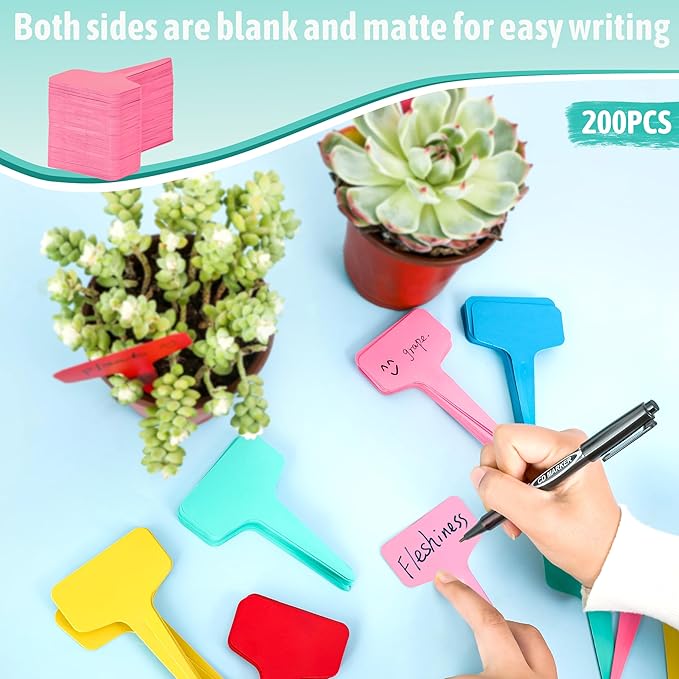 Plant Labels Tags 200Pcs T-Type Plant Markers Plastic Plant Label Tags Garden Labels Tags Plant Labels for Outdoor Garden Waterproof Plant Label Identification Stakes with Permanent Marking Pen (Pink)
