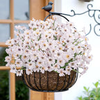 Bassion 24 Bundles Artificial Flowers for Outdoors Decoration, UV Resistant White Silk Fake Faux Flowers Artificial Plants for Outside Window Box Porch Garden Home Decor