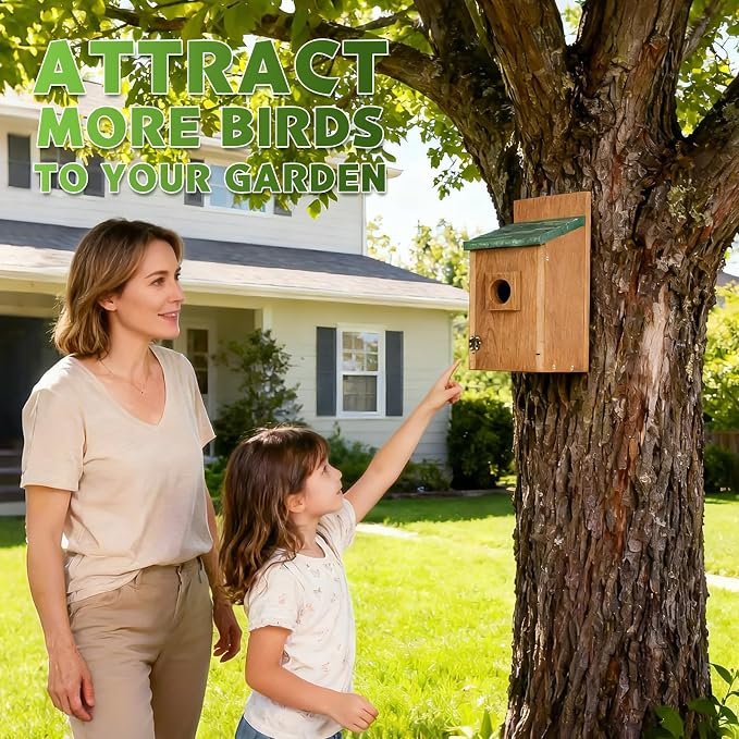 Gtongoko Recycled Plastic Bird Houses for Outside Clearance 1-1/2" Entrance Hole Blue Birdhouses for Outdoors with Air Vents Green & Brown Nesting Box for Bluebird Swallows Finches Chickadee 1 Pack