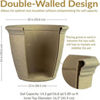 Sunnydaze 20-Inch Anjelica Large Plastic Pot for Plants - Outdoor Double-Walled Large Plastic Planter with Drillable Drainage Holes - Beige - 4pk