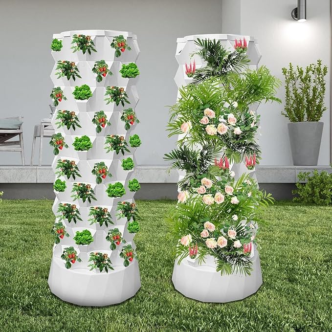 Hydroponic Tower, 14-Layer Hydroponics Growing System Kit with 70 Slots, Vertical Garden System with 20L Water Tank and Pump for Indoor Outdoor Home, Balcony & Patio (80 Slots)