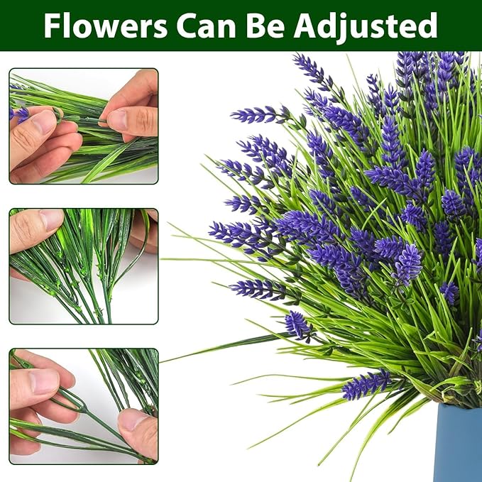 Artificial Plants Outdoor, 24PCS Lavender Artificial Flowers, UV Resistant Fake Flowers, Faux Flowers for Outdoor Planters for Home Garden Outside Porch Decor