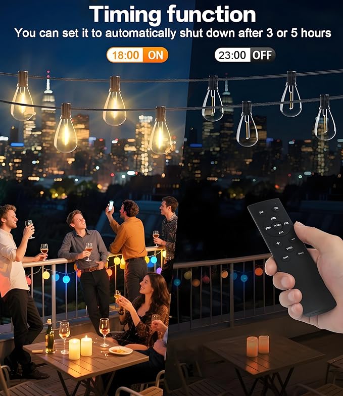 Tenmiro 50FT LED Outdoor String Lights with Remote,16+ 1 Shatterproof Bulbs Waterproof and Dimmable Patio Lights for Porch, Garden, Backyard, Deck, Balcony, 2700K, Hanging Lighting