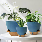 12/10/9/8 inch Self Watering Pots with Visual Water Window, Extra Large Self Watering Plant Pot with Drainage Holes and Saucers, Blue Flower Pots for Indoor Plants