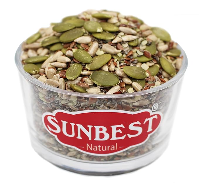 Sunbest Natural Organic Super Seeds Mix, 2-Pack – Raw Chia, Flax Seed, Hemp, Pumpkin & Sunflower Seeds – Great For Trail Mix, Smoothies & Salads – Superfood Blend Rich in Protein & Fiber (32 oz)