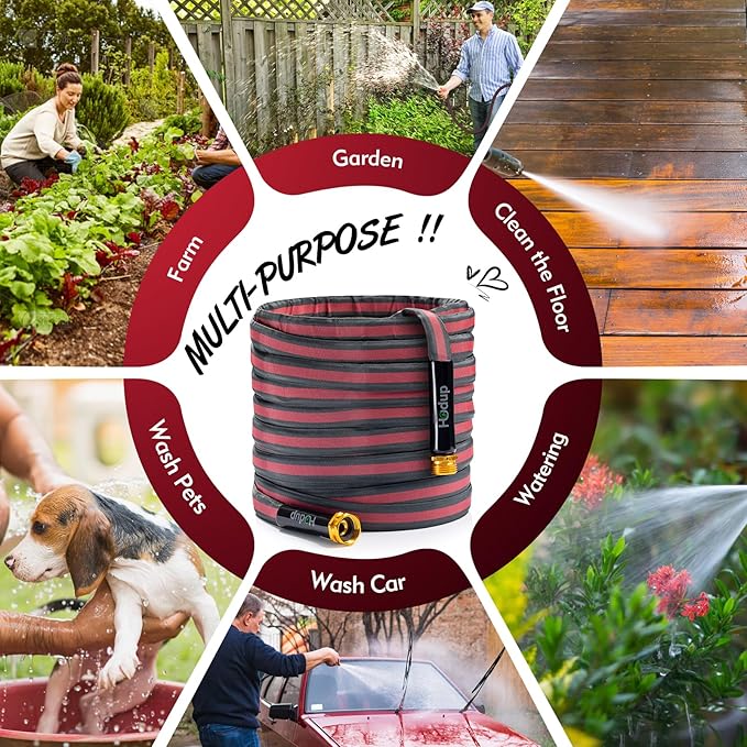 Flexible & Lightweight Garden Hose - 2026 Upgrade Non-Expanding Hose with Latex Core, Heavy-Duty & Kink-Free Design for High Pressure - Outdoor Yard, Car Washing (Gray/Red, 75 FT)
