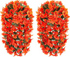 Artificial Bougainvillea Faux Flowers Plants for Outdoors Outside Fall Autumn Decor, 2 PCS Silk Trailing Vines UV Resistant Realistic Orange Fake Flowers for Planter Front Door Porch Patio Balcony