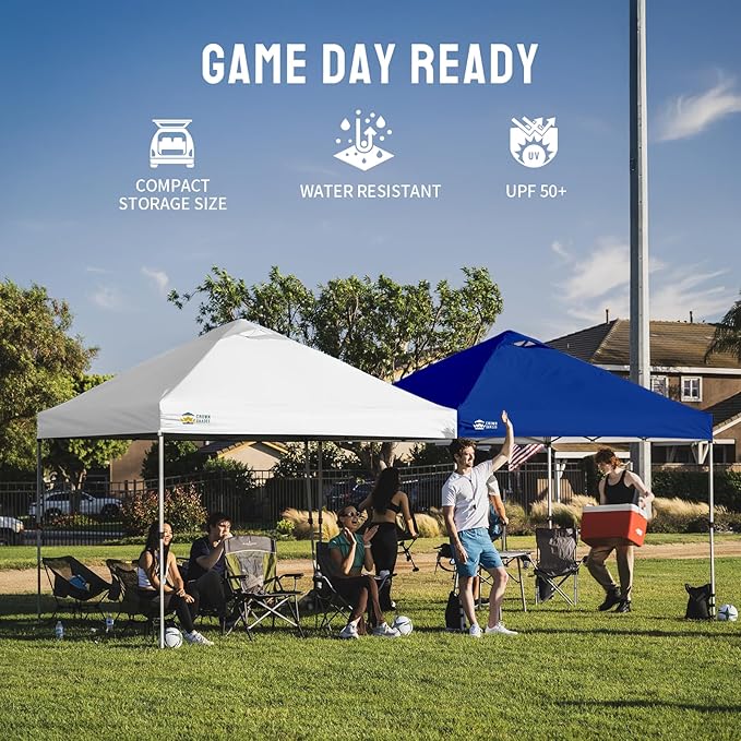 CROWN SHADES 10x10 Pop Up Canopy, Patented Center Lock One Push Tent Canopy, Newly Designed Storage Bag, 8 Stakes, 4 Ropes (10x10, White)