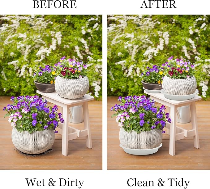 6pcs White Plastic Plant Saucers (6 inch) - Heavy Duty Indoor Plant Trays for Pots with Water Drainage, Drip Catcher & Decor (Set of 6 Round Saucers)