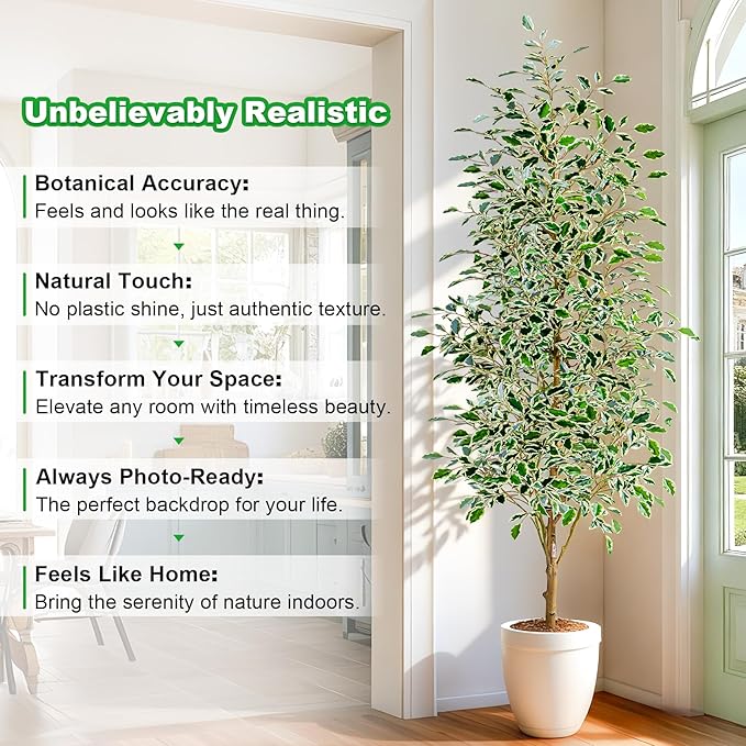 Bailikang 6FT Artificial Ficus Trees Indoor Faux Trees Indoor Fake Floor Plants Tall Artificial Tree with White Pot Faux Tree Fake Indoor Tree Silk Plants Artificial Trees for Home Decor Indoor
