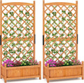 HAPPYGRILL Raised Garden Bed with Trellis, Large Planting Box w/Drainage Holes, 60” Wooden Garden Planter w/Diamond Lattice Trellis for Climbing Plants, Outdoor Planter Box for Patio (2, Orange)