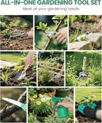 Gardening Tools - 10 Piece Heavy Duty Gardening Hand Tools Stainless Steel Garden Tools with Wooden Handle, Storage Garden Bag, Gardening Gifts for Women and Men