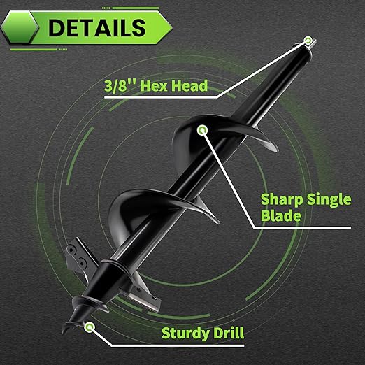 SYITCUN Auger Drill Bit for Planting - 4"X16" Heavy-Duty Auger Post Hole Digger for Fence - 3/8" Hex Drive Drill