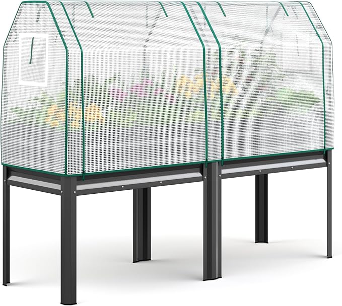 KING BIRD Large Raised Garden Bed with Cover Galvanized Elevated Planter Box with Legs 72×23×55 in for Backyard, Patio, Balcony, 700lb Capacity, Dark Grey