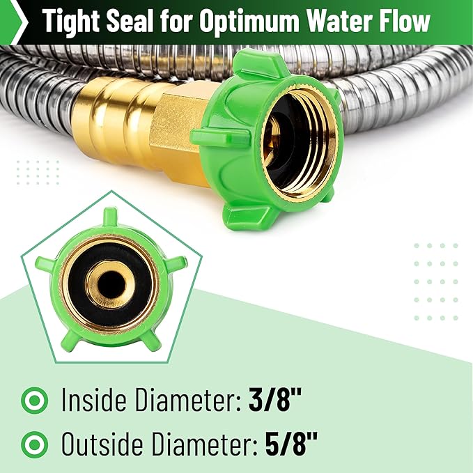 UNCO- Stainless Steel Metal Hose with 4 Function Brass Nozzle, 50 ft, No Kink, Metal Garden Hose