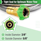 UNCO- Stainless Steel Metal Hose with 4 Function Brass Nozzle, 50 ft, No Kink, Metal Garden Hose