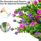 24 Bundles Artificial Fake Flowers Outdoor, 6 Styles UV Resistant No Fade Faux Plastic Greenery Shrubs Plants for Hanging Garden Porch Window Box Farmhouse Outside Decoration